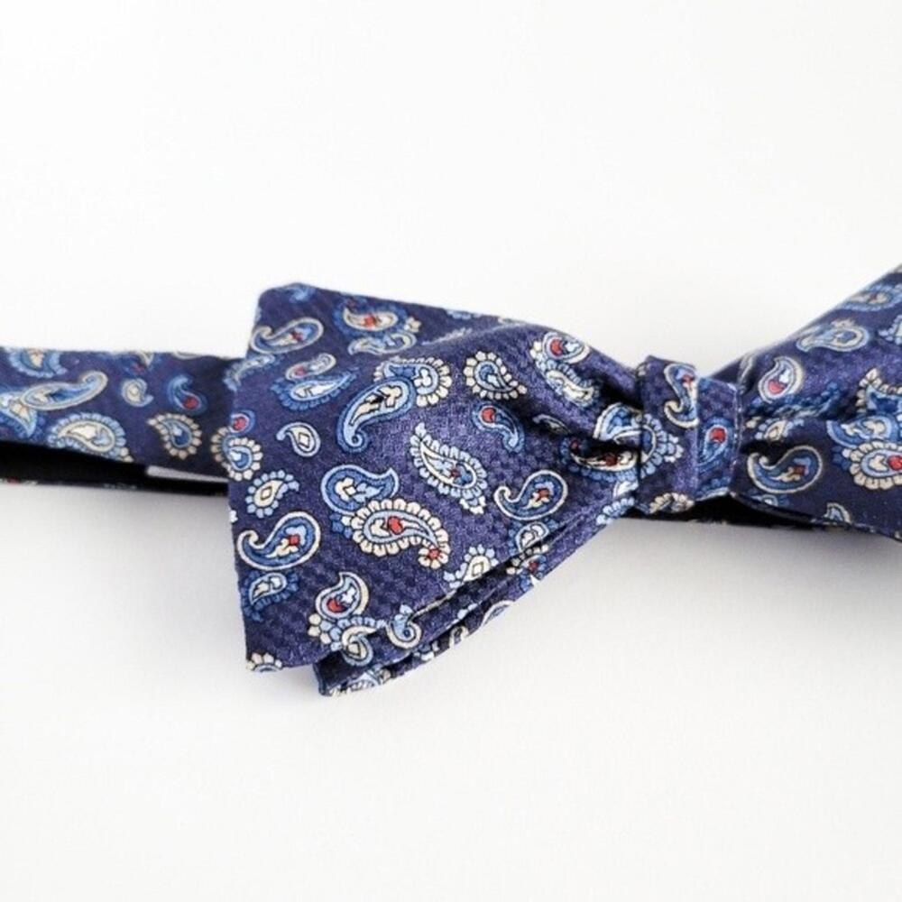 NEW Eton Bow Tie Italian Silk Paisley Pattern Blue Red Tan White Mens - Picture 4 of 9